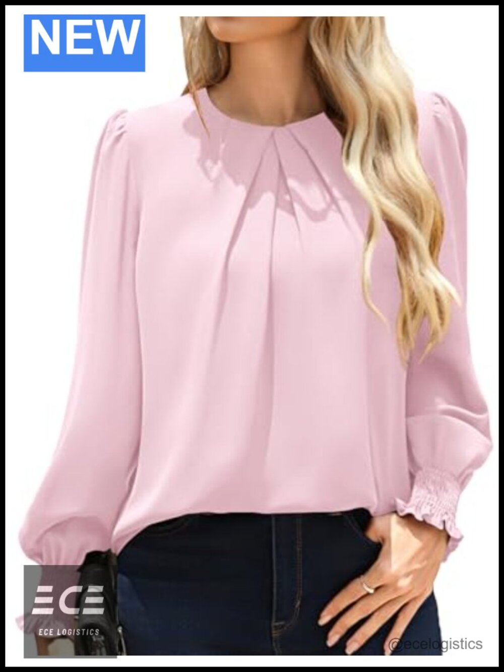 Pleated Long Sleeve Blouse Dressy Casual Business Office Work Top